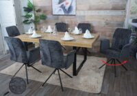 6er-Set Esszimmerstühle drehbar mit Armlehne Stoff dunkelgrau