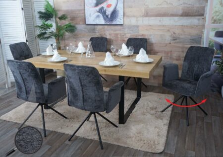 6er-Set Esszimmerstühle drehbar mit Armlehne Stoff dunkelgrau