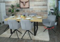 6er-Set Esszimmerstühle drehbar Stoff mit Armlehnen hellgrau