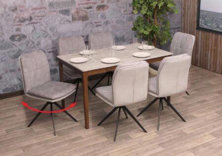 6er-Set drehbare Esszimmerstühle Metall & Stoff grau