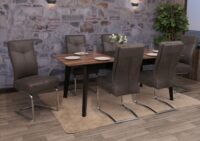 6er-Set Freischwinger Esszimmerstühle Textil Wildleder grau