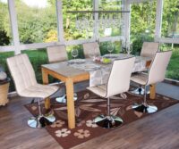 6er-Set Esszimmerstühle höhenverstellbar drehbar Kunstleder creme