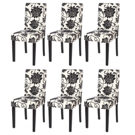 6er-Set Esszimmerstühle aus Jacquard-Textil mit dunklen Beinen