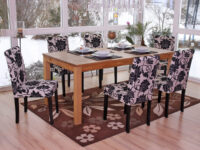 6er-Set Esszimmerstühle aus Jacquard-Textil mit dunklen Beinen