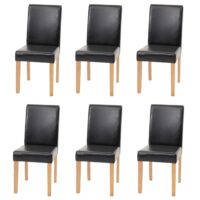6er-Set Esszimmerstühle Kunstleder mit hellen Beinen schwarz