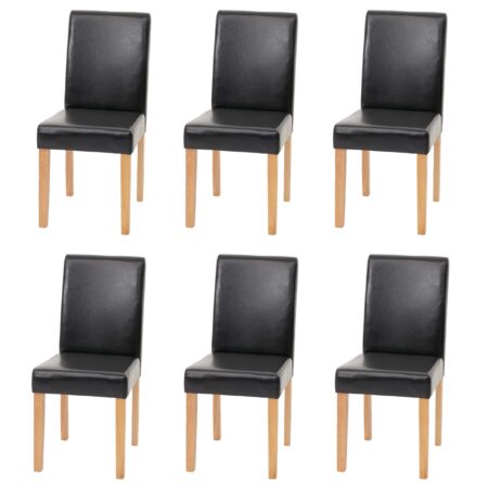 6er-Set Esszimmerstühle Kunstleder mit hellen Beinen schwarz