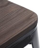 6er-Set stapelbare Metallhocker mit Holz-Sitzfläche schwarz