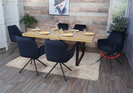 6er-Set Esszimmerstühle Samt drehbar Armlehne anthrazit-blau