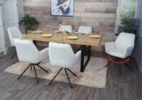 6er-Set Esszimmerstühle Samt drehbar mit Armlehne creme-beige