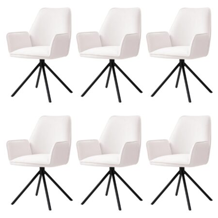 6er-Set Esszimmerstühle Samt drehbar mit Armlehne creme-beige