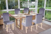 6er-Set Esszimmerstühle Samt mit hellen Beinen grau