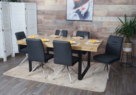 6er-Set Esszimmerstühle Stoff Edelstahl gebürstet dunkelgrau