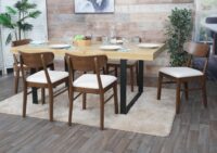 6er-Set Esszimmerstühle Stoff Massivholz dunkles Gestell creme