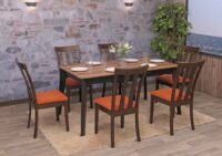 6er-Set Esszimmerstühle Stoff Massivholz dunkles Gestell orange