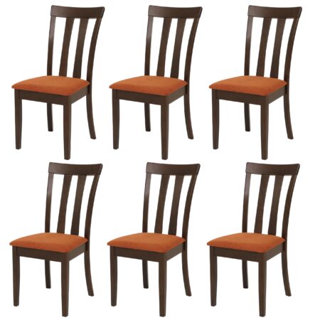 6er-Set Esszimmerstühle Stoff Massivholz dunkles Gestell orange