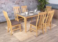 6er-Set Esszimmerstühle Stoff Massivholz hell taupe