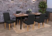 6er-Set Esszimmerstühle Textil mit hellen Beinen schwarz