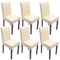 6x Esszimmerstuhl Littau Leder ~ creme dunkle Beine