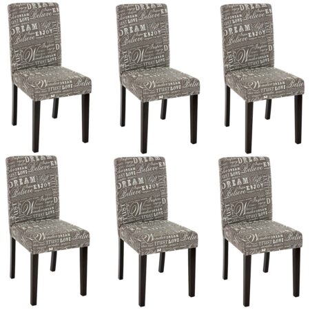 6x Esszimmerstuhl Littau Textil mit Schriftzug grau