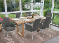 6x Esszimmerstuhl Stoff/Textil Edelstahl gebürstet ~ grau