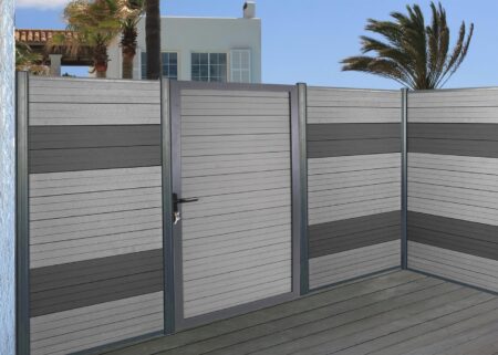 7er Set WPC Latten Sichtschutz Windschutz 90cm 1qm grau MVG Savon