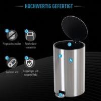 Abfalleimer 12L Edelstahl Treteimer mit Inneneimer Soft Close