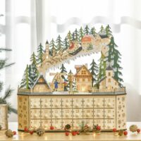 Adventskalender Holz Dorf mit Lichter 45 cm x 13 cm x 43 cm