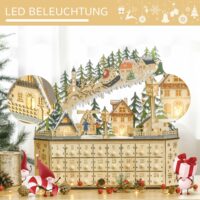 Adventskalender Holz Dorf mit Lichter 45 cm x 13 cm x 43 cm