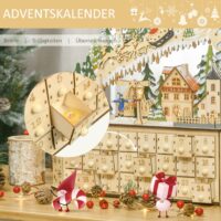Adventskalender Holz Dorf mit Lichter 45 cm x 13 cm x 43 cm