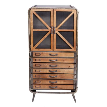 Apothekerschrank Holz & Metall 128x60x33cm Industrial Schrank