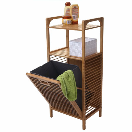 Badregal mit Wäschekorb 28l Standregal Bambus 95x40x30cm