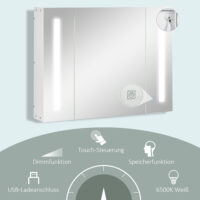 Badschrank mit Beleuchtung Spiegelschrank LED 90x15x65cm