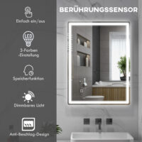 Badspiegel mit Beleuchtung LED 80x60cm Touchschalter
