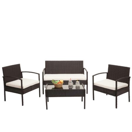 Balkon Sitzgruppe Poly-Rattan 7tlg. Garnitur-Lounge braun