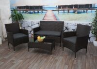 Balkon Sitzgruppe Poly-Rattan 7tlg. Garnitur-Lounge braun Kissen dunkelgrau