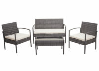 Balkon Sitzgruppe Poly-Rattan 7tlg. Garnitur-Lounge grau