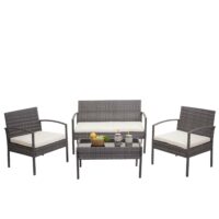 Balkon Sitzgruppe Poly-Rattan 7tlg. Garnitur-Lounge grau