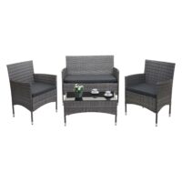 Balkon Sitzgruppe Poly-Rattan 7tlg. Garnitur-Lounge grau Kissen dunkelgrau