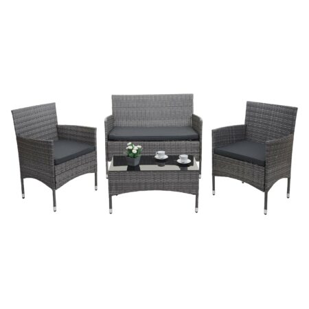 Balkon Sitzgruppe Poly-Rattan 7tlg. Garnitur-Lounge grau Kissen dunkelgrau