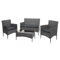 Balkon Sitzgruppe Poly-Rattan 7tlg. Garnitur-Lounge grau Kissen dunkelgrau