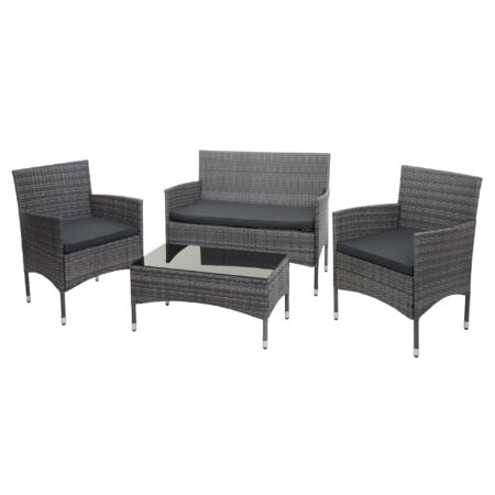 Balkon Sitzgruppe Poly-Rattan 7tlg. Garnitur-Lounge grau Kissen dunkelgrau