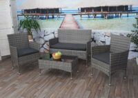 Balkon Sitzgruppe Poly-Rattan 7tlg. Garnitur-Lounge grau Kissen dunkelgrau