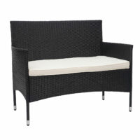 Balkon Sitzgruppe Poly-Rattan 7tlg. Garnitur-Lounge schwarz Kissen creme