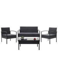 Balkon Sitzgruppe Poly-Rattan 7tlg. Garnitur-Lounge schwarz