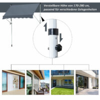 Balkonmarkise Sonnenstore Teleskop 200 x 120cm Grau