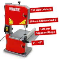 Bandsäge mit Parallelanschlag 0-45° Winkelverstellung 205W