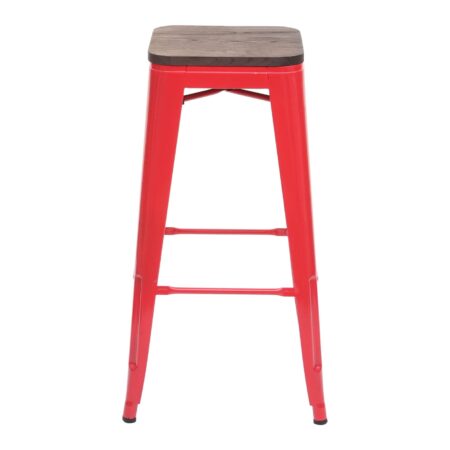 Barhocker Metall mit Holz-Sitzflächen Industriedesign ~ rot