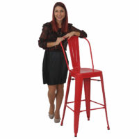 Barhocker mit Lehne Metall Industriedesign ~ rot