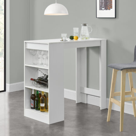 Bartisch Kouvala 110x50x103 cm Hausbar mit 3 Fächern Weiss