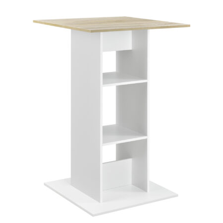 Bartisch Visby 110x70x70 cm mit 3 Regalfächern Weiss/Eiche-Optik